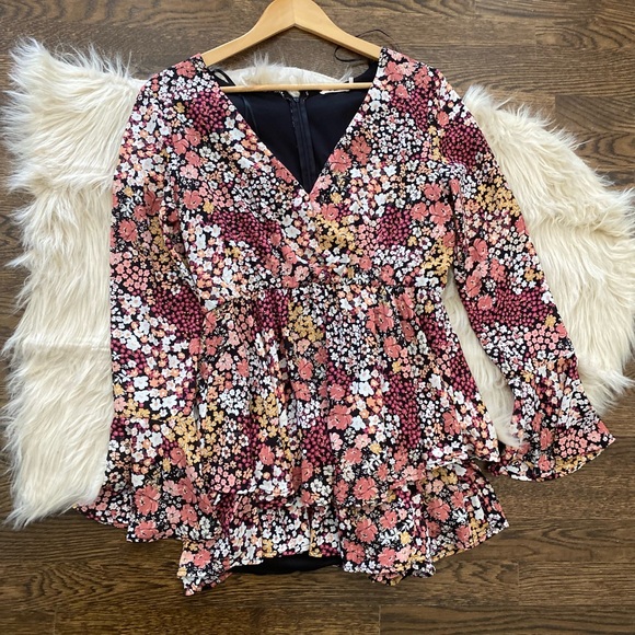 New 70s Boho Floral Print Chiffon Romper Dress - Picture 5 of 5